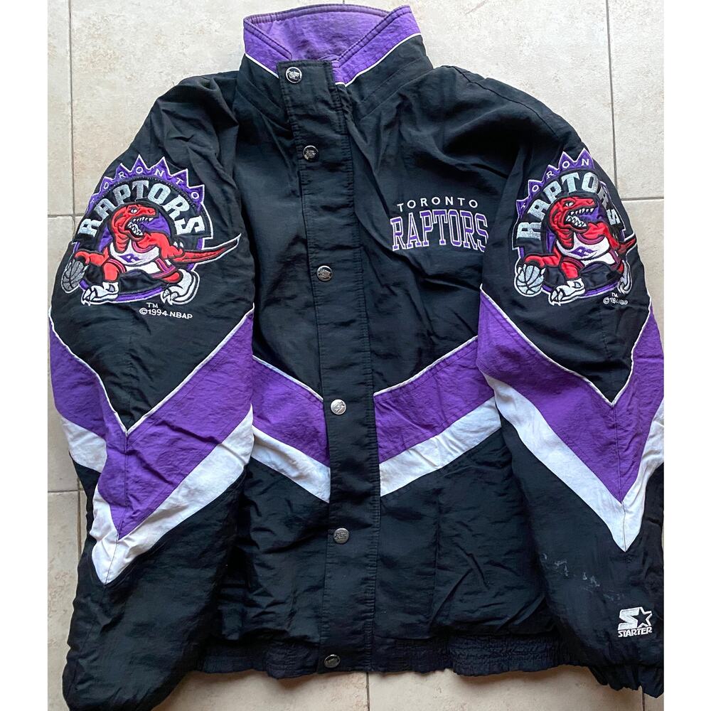 Toronto Raptors 90s STARTER puffer LOGOS jacket XL black purple NBA vintage